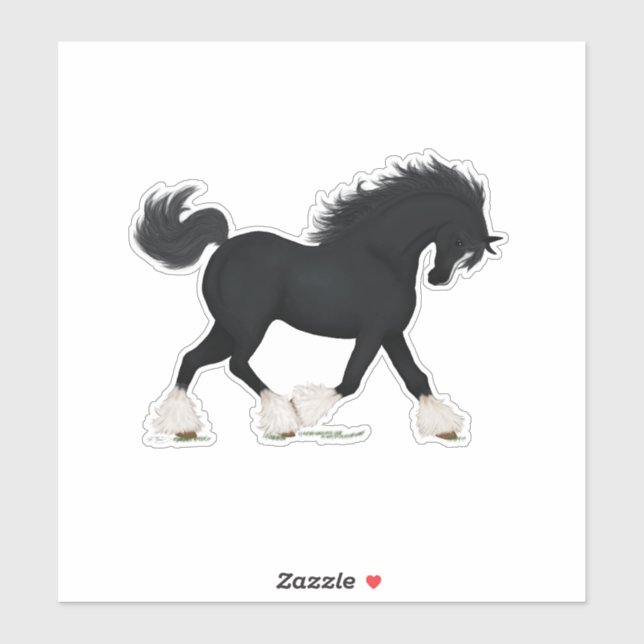 Trotting Shire Horse Draft Black with Blaze Sticker (Sheet)
