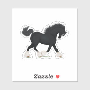 Trotting Shire Horse Draft Black with Blaze Sticker