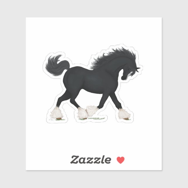 Trotting Shire Horse Draft Black with Blaze Sticker (Sheet)