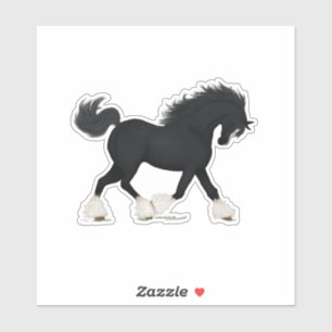 Trotting Shire Horse Draft Black with Blaze Sticker