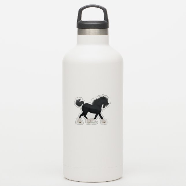 Trotting Shire Horse Draft Black with Blaze Sticker (Waterbottle)