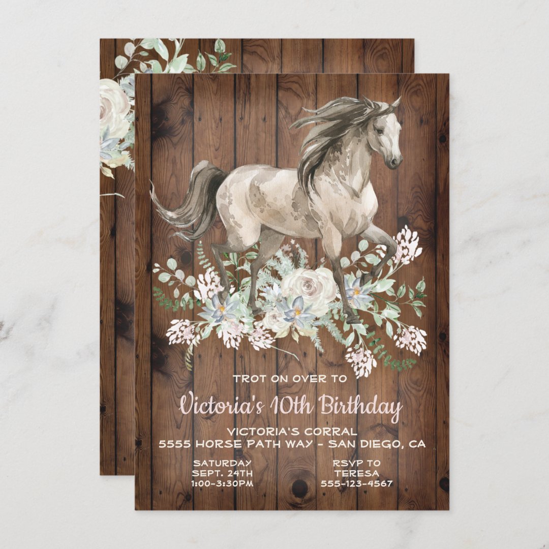 Trotting Watercolor Horse Birthday Party Invitation (Front/Back)