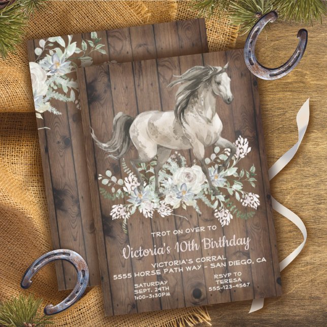 Trotting Watercolo Horse Birthday Party Invitation (Creator Uploaded)