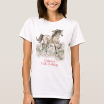 Trotting Watercolo Horse Birthday T-Shirt