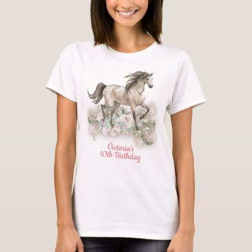 Trotting Watercolo Horse Birthday T_Shirt