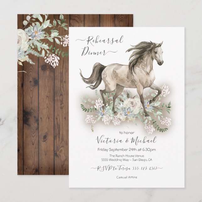 Trotting White Horse Reheasal Dinner Invitation (Front/Back)
