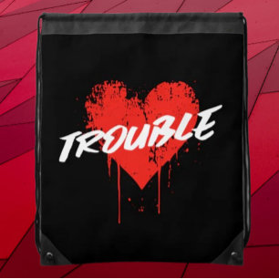 Trouble   Dripping Heart Drawstring Backpack
