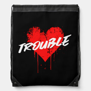 Trouble   Dripping Heart Drawstring Backpack