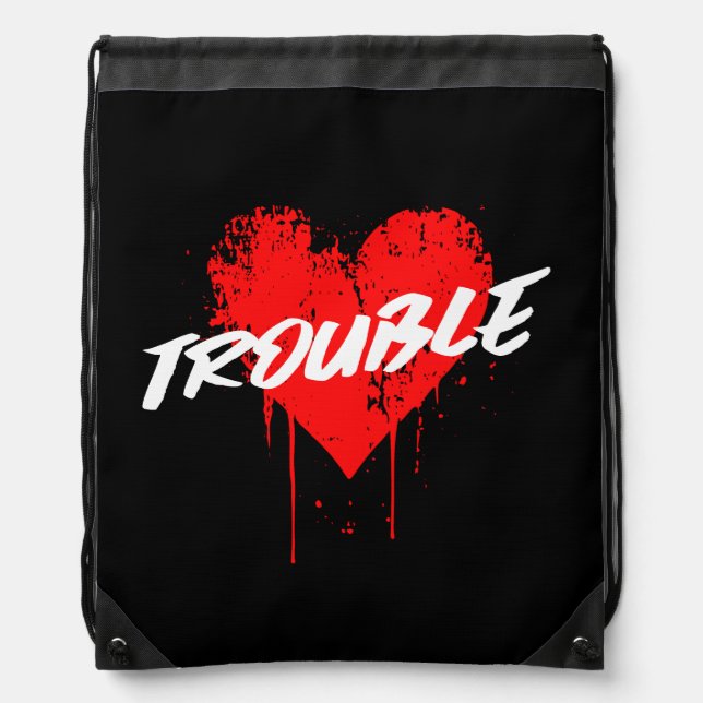 Trouble | Dripping Heart Drawstring Backpack (Front)
