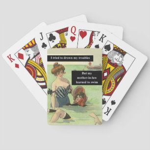 Trouble with Mother-In-Law Funny Swimming Poker Cards