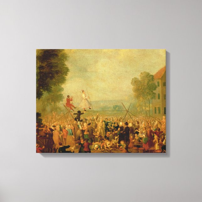 Troupe of Actors Performing on a Tightrope Canvas Print (Front)