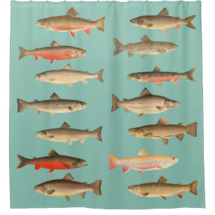 Trout and Salmon - Sherman Denton Fish Lithographs Shower Curtain