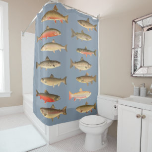 Trout and Salmon - Sherman Denton Fish Lithographs Shower Curtain