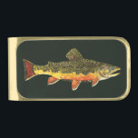 Trout Angler's Gold Finish Money Clip<br><div class="desc">The beautiful colors and patterns of the elusive Brook Trout,  salvelinus fontinalis. Great for fishermen of every persuasion and for ichthyologists,  too. This art is from an original watercolor painting by Mr. Trout Whiskers. Find other fish and fishing designs at the TroutWhiskers Store.</div>