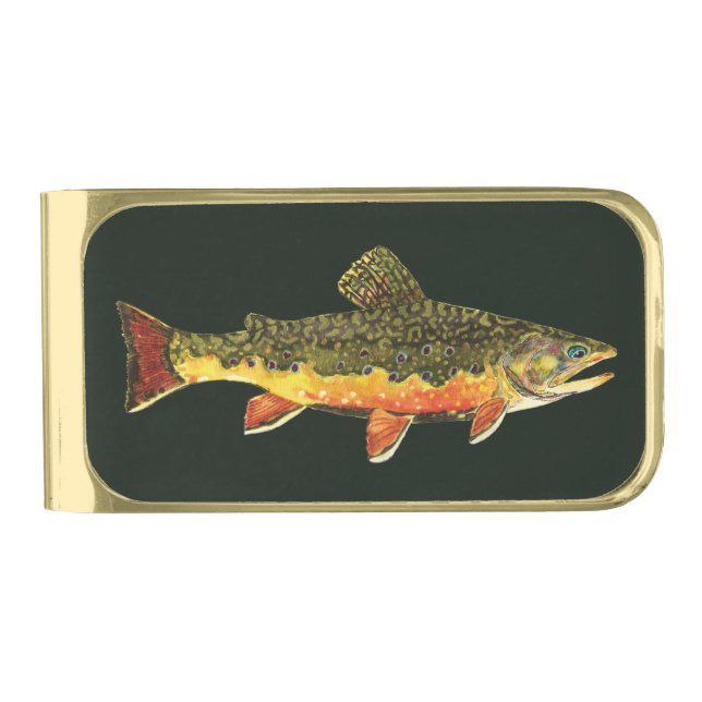 Trout Angler's Gold Finish Money Clip (Front)