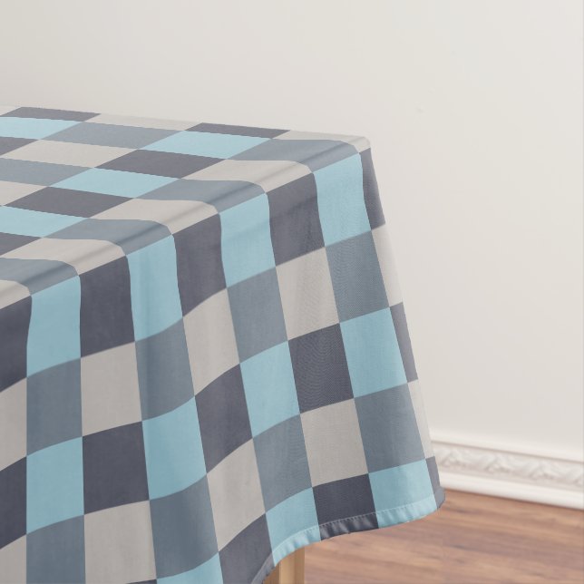 Trout Blue Gray Cotton Seed Checkerboard Tablecloth (In Situ)