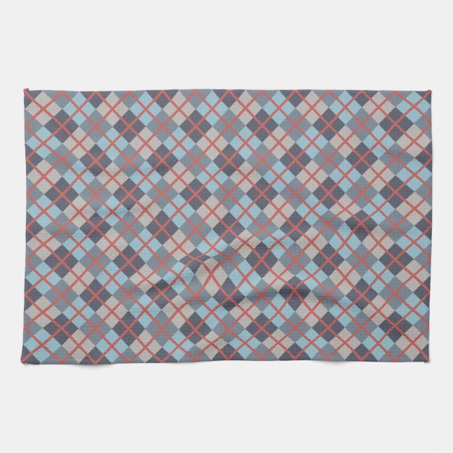 Trout Blue Gray Cotton Seed Orange Red Pattern Kitchen Towel (Horizontal)