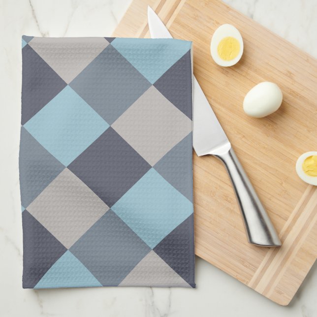 Trout Blue Gray Cotton Seed Plaid Kitchen Towel (Quarter Fold)