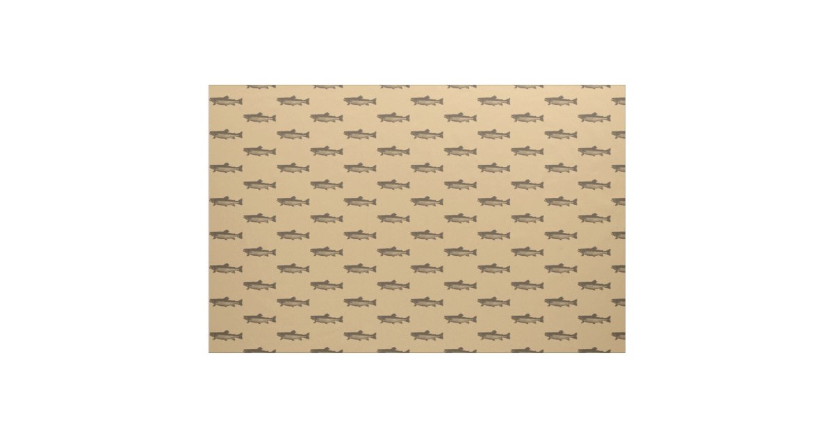 Trout, Brown Fish Pattern Beige Fabric