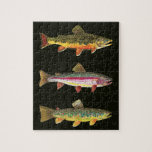 Trout - Brown, Rainbow, Brook Jigsaw Puzzle<br><div class="desc">Design features three beautiful trout - the Brook Trout, salvelinus fontinalis; Rainbow Trout, oncorhynchus; and, the Brown Trout, salmo trutta. The art is taken from three original watercolor paintings by Mr. Trout Whiskers. Makes a unique and gift for anyone who loves fishing or ichthyology. This same design is available on...</div>