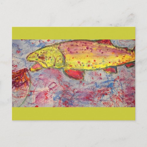 trout bum art postcard