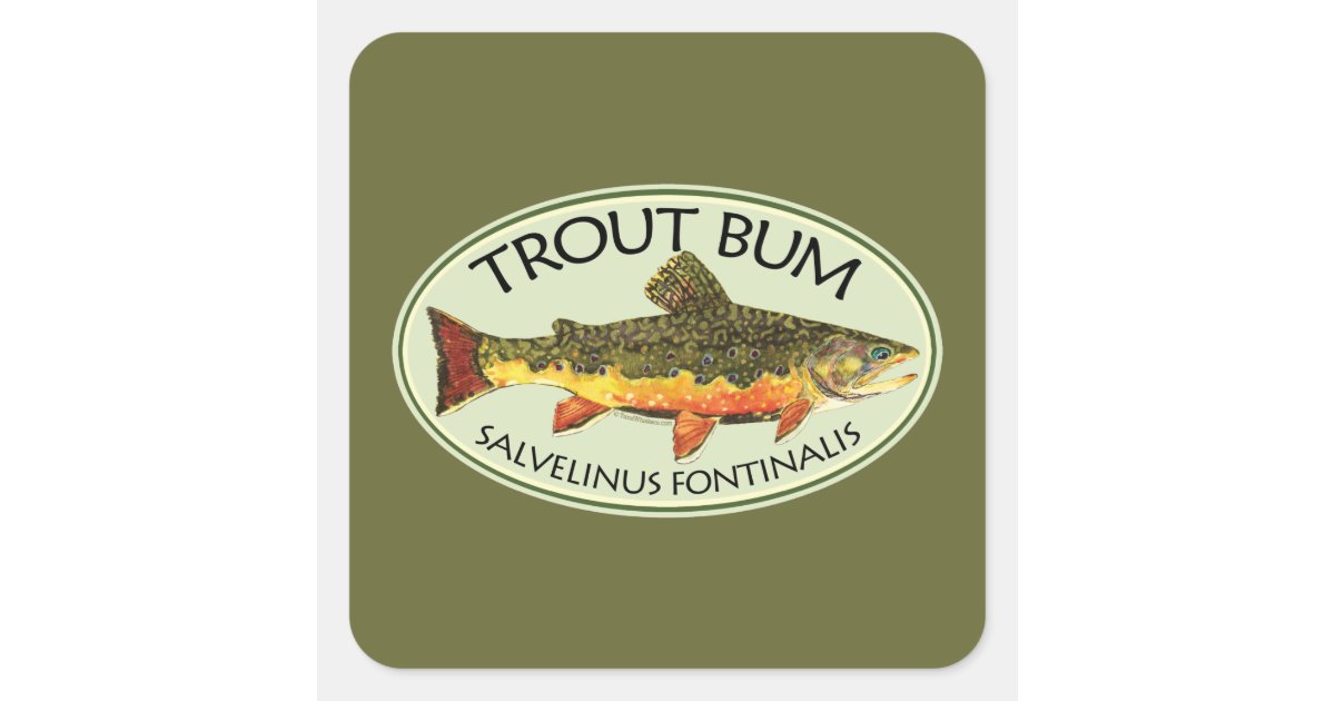 TROUT BUM Brook Trout Brookie Fly Fishing Square Sticker Zazzle