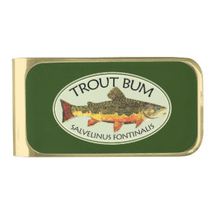 Trout Bum Fisherman, Angler Gold Finish Money Clip