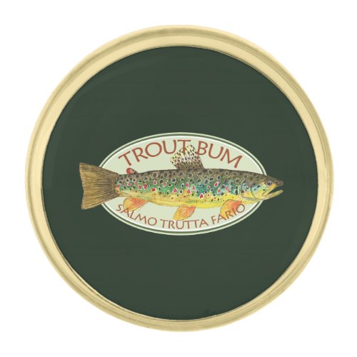 Trout Bum Fishing Gold Finish Lapel Pin
