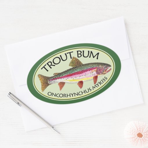 Trout Bum Fishing Oval Sticker | Zazzle