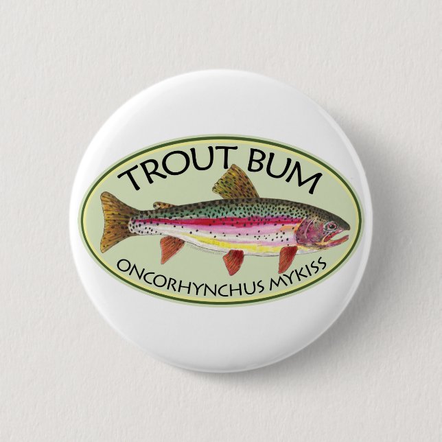 Trout Bum Fishing Pinback Button (Front)