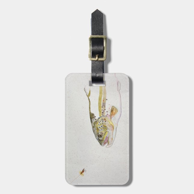 Trout chasing a fisherman's fly luggage tag (Front Vertical)