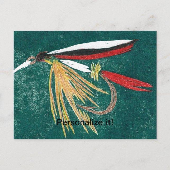 "Trout Fin" classic fly fishing, fly tying art Holiday Postcard (Front)