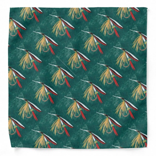 "Trout Fin" Trout Fly tiled wet fly on green    Bandana (Front)