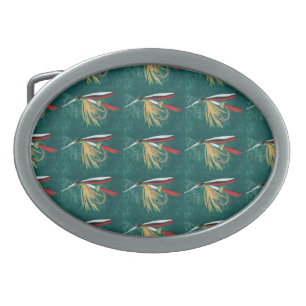 "Trout Fin" Trout Fly tiled wet fly on green Belt Buckle