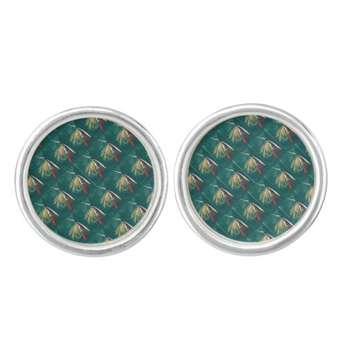 Trout Fin Trout Fly tiled wet fly on green       Cufflinks