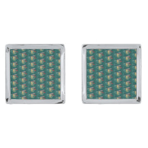 "Trout Fin" Trout Fly tiled wet fly on green Cufflinks