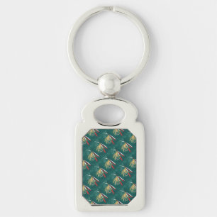 "Trout Fin" Trout Fly tiled wet fly on green Keychain