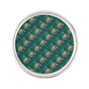"Trout Fin" Trout Fly tiled wet fly on green       Lapel Pin