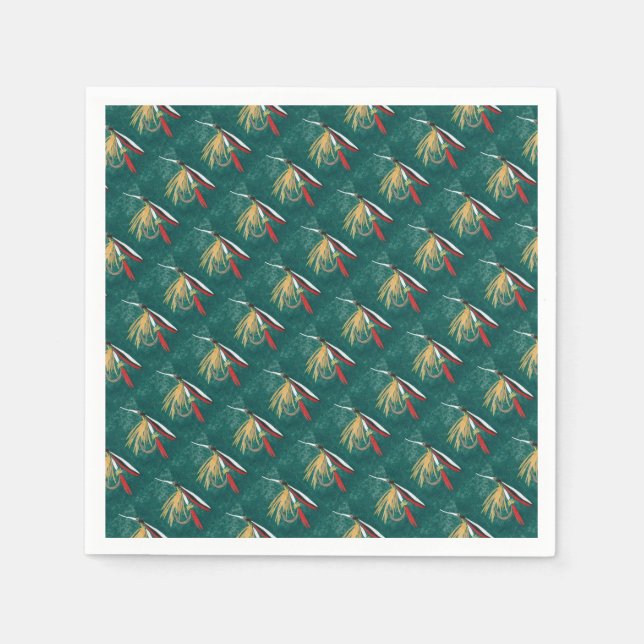 "Trout Fin" Trout Fly tiled wet fly on green       Napkins (Front)