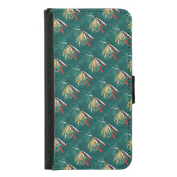 &quot;Trout Fin&quot; Trout Fly tiled wet fly on green       Samsung Galaxy S5 Wallet Case