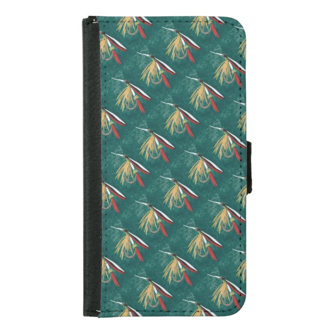 "Trout Fin" Trout Fly tiled wet fly on green       Samsung Galaxy Wallet Case (Front)