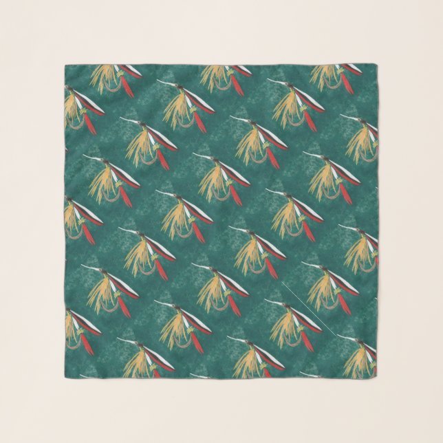 "Trout Fin" Trout Fly tiled wet fly on green       Scarf (Front)