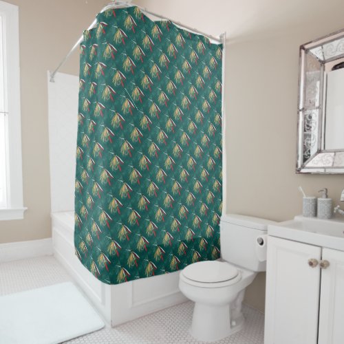 Trout Fin Trout Fly tiled wet fly on green Shower Curtain