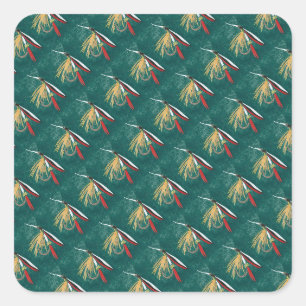 "Trout Fin" Trout Fly tiled wet fly on green Square Sticker