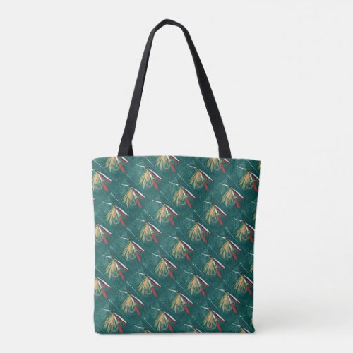 Trout Fin Trout Fly tiled wet fly on green  Tote Bag