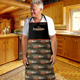 Trout Fish Black and Rust Fisherman for him name Apron