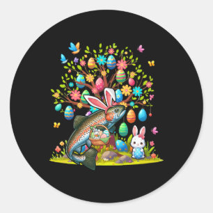 Trout Fish Bunny Easter Eggs Cute Tree Costume Hun Classic Round Sticker
