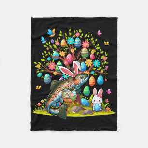 Trout Fish Bunny Easter Eggs Cute Tree Costume Hun Fleece Blanket