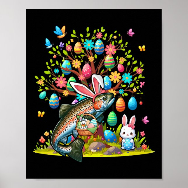 Trout Fish Bunny Easter Eggs Cute Tree Costume Hun Poster (Front)