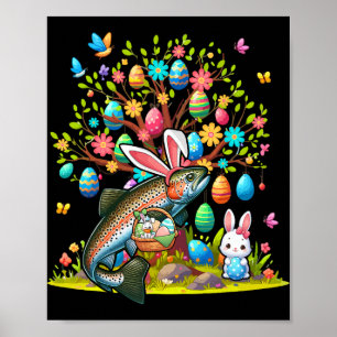 Trout Fish Bunny Easter Eggs Cute Tree Costume Hun Poster